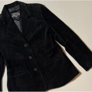 Leather Gallery Genuine Suede Jacket Size L Black Single-Breasted Lined Blazer